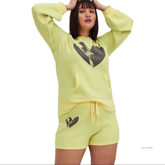 TORRID Luxe Cozy Lovesick Sweater Hoodie & Shorts Set Neon Yellow - Picture 3 of 9